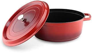 Die-Cast Aluminium, Oval Casserole Dish with Cover Lid, Red, 31 x 25cm, 5L
