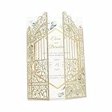 MillaSaw Glittery Gold Gate Laser Cut Invitation Card For Wedding Engagement Bridal Shower Quinceanera 25Pcs (4.9'x7.1', Gold)