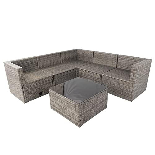 Goohome 6-Piece Outdoor Patio Furniture Set,All-Weather Pe Rattan Wicker Conversational Sectional Sofa W/Coffce Table And 3 Corner Chair, 2 Single Backrest Sofa, Waterproof Cushion, For Backyard Porch #TOP7