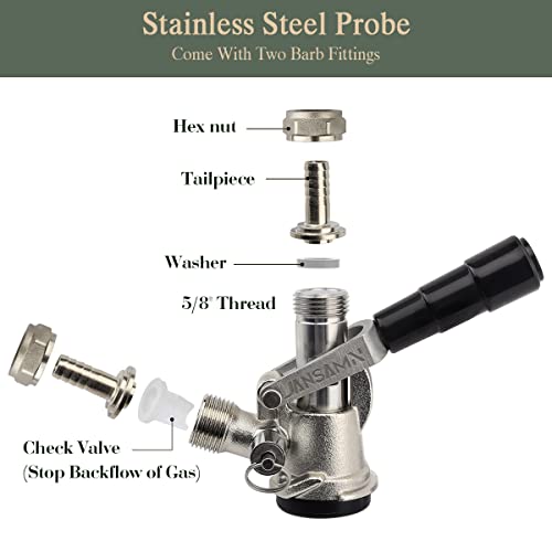 Jansamn Type Kegerator, Sankey D Tap With Stainless Steel Probe, Keg Coupler D System With Black Handle & Hose Clamp, D Style #TOP4