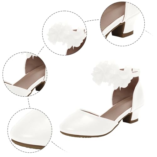 IWIHMIV Girls Closed Toe Low Chunky Heels Sandals Dress Shoes Flower Girl Ankle Strap Wedding Party School Shoes4
