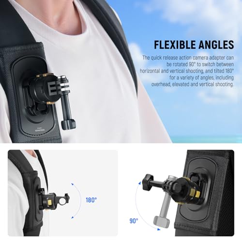 NEEWER Backpack Shoulder Chest Strap Mount Compatible with GoPro DJI Insta360 Action Cameras, 360° Camera Backpack Clip Holder Quick Release & One Toggle Switch for Photography Video Recording, GP63 by NEEWER - Used condition - Image 4