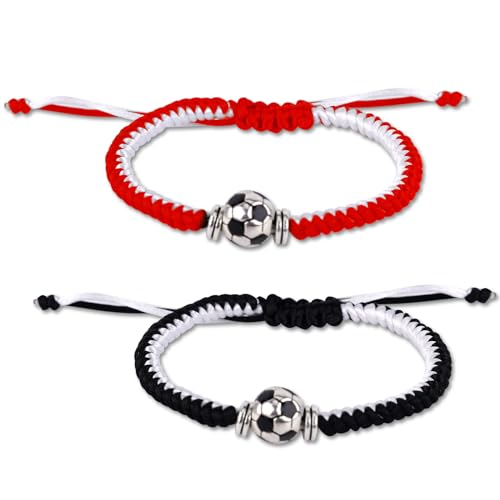 lasuroa 2pcs Soccer Bracelets, Adjustable Braided Football Bracelet Stylish Soccer Fans Accessories for Men Women Boys Girls (Black & Red) - Image 3
