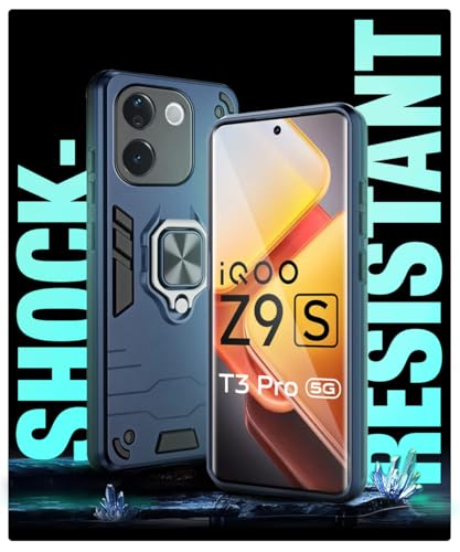 Image of WOW IMAGINE Shock Proof Back Case Mobile Cover for iQOO Z9s Pro 5G | Vivo T3 Pro 5G | Back Cover Case (Tough Armor | Hybrid PC + TPU | Ring Holder & in-Built Kickstand | Blue)