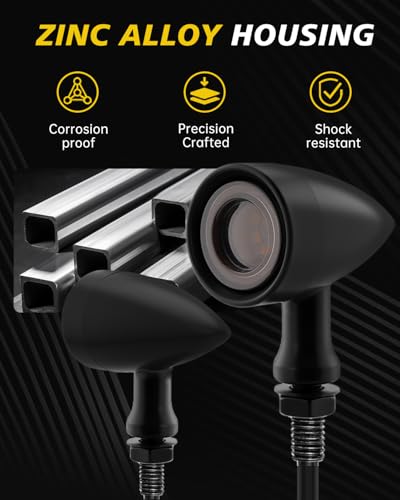Image of TSUNG Universal Motorcycle LED Turn Signals Lights Small Bullet Front Rear Blinkers Tail Lights for Cruiser Chopper Bobber Cafe Racer Street Bike (RING-Black, White&Amber)