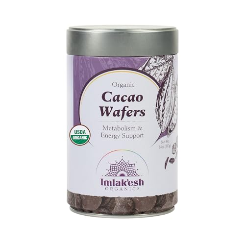 Imlakesh Organics Cacao Wafers, 100% Dark Chocolate (14oz Metal Jar)