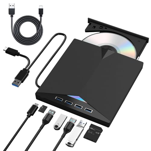 EOKEKE Portable Lecteur Blu-Ray Externe，8 en 1 Lecteur Blu Ray Externe, DVD/BD Graveur Blu Ray USB 3.0 Type-C, 3D CD DVD Optical Bluray Drive pour PC Ordinateur Windows 11 10 8 7