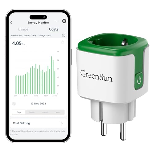 GreenSun WLAN Smart Steckdose - Smart Life APP Fernbedienung, Zeitschaltuhr, Stromverbrauch Messen, Fernzugriff, Sprachsteuerung mit Alexa Google Home 16A WiFi Steckdose