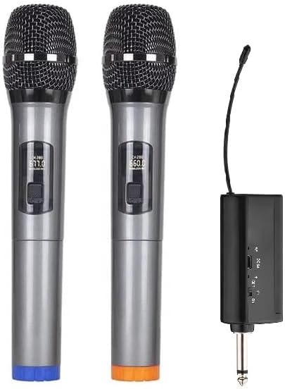 Duel Professional UHF Wireless Microphone with Portable Mini Receiver, Karaoke Handheld mic System 6.35mm Jack, 50-60 Feet Range for House Parties, Karaoke Singing (Dual Cordless)