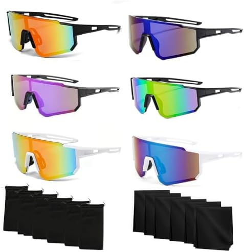RURIZHONGTIAN 6 Stück Sport Sonnenbrille,Schnelle Brille Herren Damen, Polarisierte Fahrradbrille mit 6 Aufbewahrungstasche und 6 Brillenputztücher,Fahrrad Brillen Herren, UV400 Sc