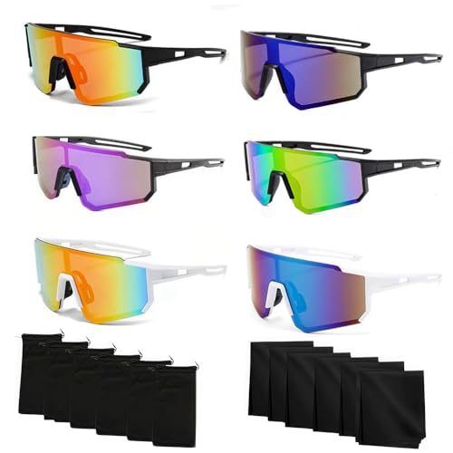 RURIZHONGTIAN 6 Stück Sport Sonnenbrille Schnelle Brille Herren Damen Polarisierte Fahrradbrille mit 6 Aufbewahrungstasche und 6 Brillenputztücher Fahrrad Brillen Herren UV400 Schutz