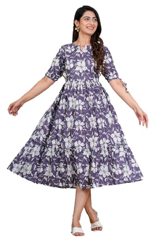 Image of Monique Brand Women's /Girls Cotton Kurta for Women Floral Printed Regular Fit Anarkali Kurta ||Floral Flared Western Dress