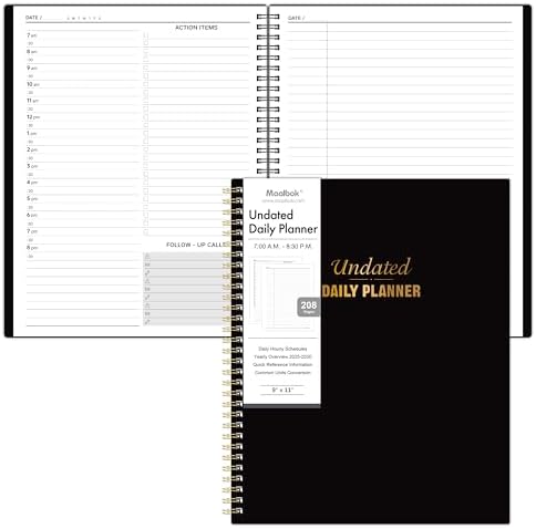 Daily Planner - 9'' x 11'' Notebook with Hourly Schedule, Undated...