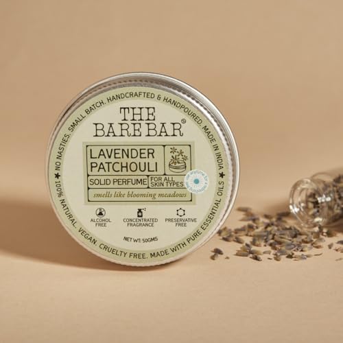 Image of The Bare Bar Lavender Patchouli Solid Perfume - 50gm | Floral Fragrance| Odor & Sweat Control |Natural formula and Chemical free| Good for all skin types|Travel Mini Size Solid Perfume for Men &Women