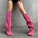 pinokino Knee High Boots Wide Calf Women Long Suede Square Toe Bootie Tall Cute Slouchy Fashion Boots Ladies Fall Boot Red Size 7