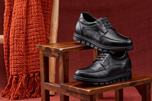 Image of CALTO Men's Invisible Height Increasing Elevator Shoes - Black Pebble Grain Leather Lace-up Casual Shoes - 3 Inches Taller - G6381 - Size 9.5 D(M) US