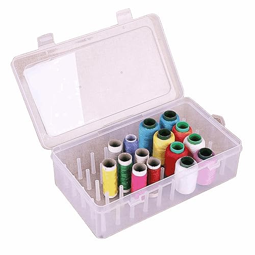 1, 2 ou 3 unidades Estojo para Linha de costura com 42 compartimentos para carretéis de linha, caixa de armazenamento vazia, compacta (1, Transparente)