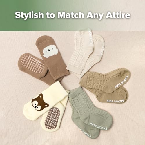haakaa Toddler Non Slip Socks,Cute Baby Socks with Anti-Slip Soles for 1-3 Years Infants Toddlers Kids Boys Girls-5 Pairs 7