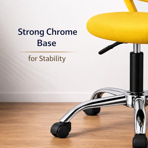 Image of Modern Ergonomic Office Chair, Yellow, Adjustable Height, Chrome Base, Mesh Back Design, Rolling Wheels, Task Seating