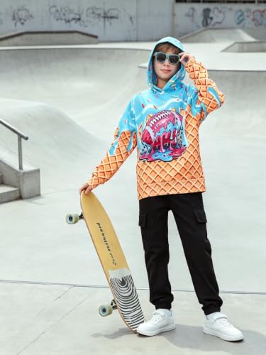 Image of Belovecol Boys Hoodies 3D Printed Hooded Sweatshirts with Pocket for 6-16Y | Pullover Hooded Style Pattern All-over Printed Long Sleeve Non-Fleece Soft Lightweight Tops for Kids