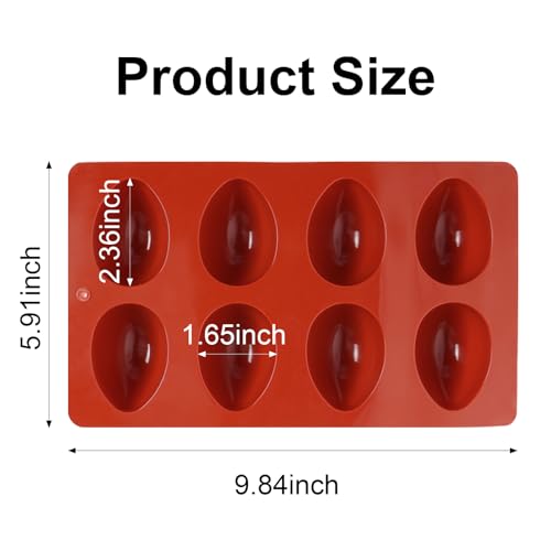 Dqwtb 2 Pack Silicone Egg Molds 8 Cavity Easter Silicone Candy Mold 3D Egg-Shaped Silicone Baking Mold for Chocolate, Jello, Mini Cakes, DIY Desserts, Candy, Ice, Pudding, Baking (2, Brick Red) by Dqwtb - Image 2