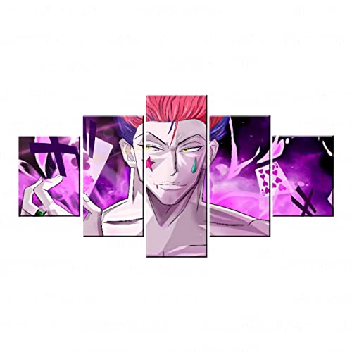 MRCCS Imprimir sobre Lienzo 5 Piezas Pintura Cinco Dibujo Consecutivas Impresión Moderna Decoración Casera Modular Abstracta Póster con Marco S/75cm×40cm Anime Hunter X Hunter Hisoka Picture