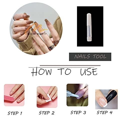 Misud Fall Press On Nails Long Coffin Fake Nails Glossy Glue On Nails Brown Gradient Stick On Acrylic Nails French Tip Ballerina False Nails With Design 24 Pcs #TOP4