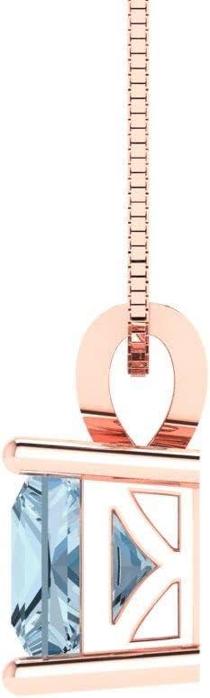 Clara Pucci 14K Rose Gold Plated Solitaire 16" Box-Chain Necklace - Sterling Silver 1.5ct Princess Cut Aquamarine Pendant - Image 3