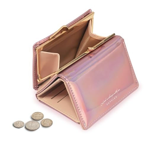 Image of JANKS Small Wallet for Women Mini Laser Card Holder Case Iridescent Holographic Purse with Coin Pocket for Girls Ladies
