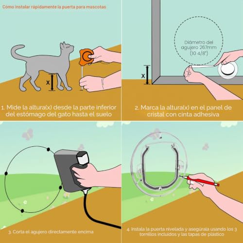 Gatera para gatos de cristal elimina portazos y frío puerta transparente de 4 vías 6