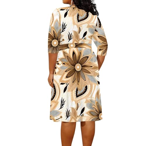 Image of PinkPatty Women's Plus Size Maxi Dress Print 3 /4 Sleeves V Neck Party Sundress Wedding Guest Dresses