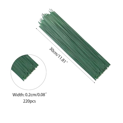 BDKMMS Blumendraht Grün, 220 Stück künstliche Drahtstiele, 30cm/40cm Blumenstängel für Handwerk Kranz, Blumenstrauß, DIY-Blumensträuße