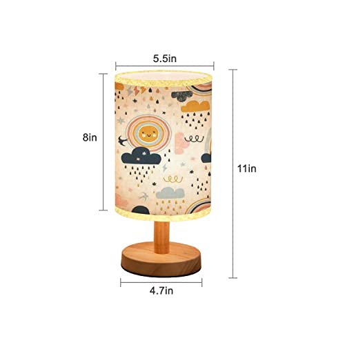 Lopyeijfg Minimalist Bedside Table Lamp Seamless Cute Hand Drawn Rainbows Rain Drops Clouds Sun Martlets Wood Nightstand Lamp Bedside Desk Lamp Wood Base Flaxen Fabric Shade For Bedroom Living Room #TOP2