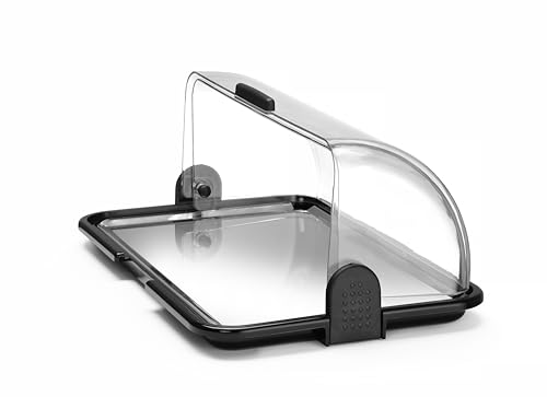 HENDI Buffet-Vitrine, 2 Gel-Einsätze zum Kühlen oder Erwärmen, Rolltop-Präsenter, Rolltop-Display, Käse- und Brotkasten, 465x315x(H)195mm, Edelstahl, PP