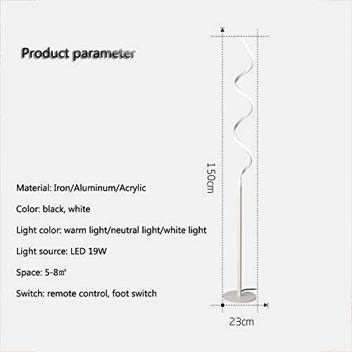 Lampe sur pied en spirale à LED 150 cm avec télécommande et pédale