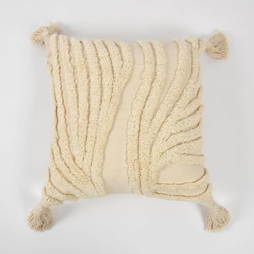 Image of Furnistitchs Handmade Cotton Bohemian Home Decor Cushion Cover 24x24 inches / 60x60 cms - Boho Chic Couch Sofa Throw Living Room Bedroom Cushions (2, Natural Flowing Waves)