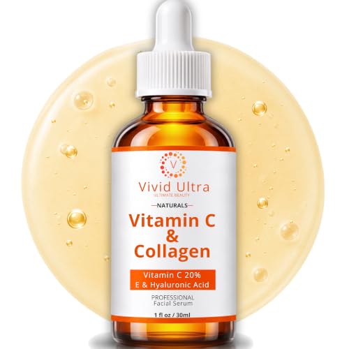 Vivid Ultra Vitamin C Serum for Face – Anti-Aging Serum with Hyaluronic Acid, Collagen & Vitamin E – Brightening Dark Spots, Firming Skin, Reducing Wrinkles & Acne Scars – 1 Fl Oz