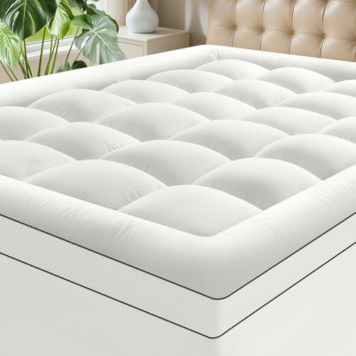 SurChic Queen Size Mattress Topper for Back Pain, Soft Extra Thick Pillow Top Mattress Pad Cover with 1000GSM Down Alternative Filler, Cooling Breathable Plush Bed Topper Protector (8-21" Deep Pocket) - 1