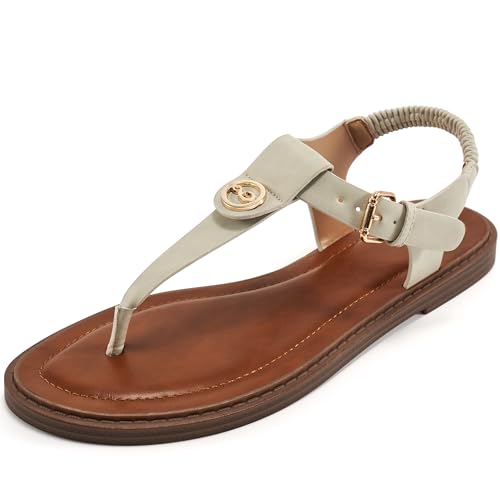 Image of Alicegana Womens Sandals Dressy Summer： Comfortable T-Strap Flat Thong Sandals Casual Flip Flops Shoes with Adjustable Ankle Buckle for Walking 2026