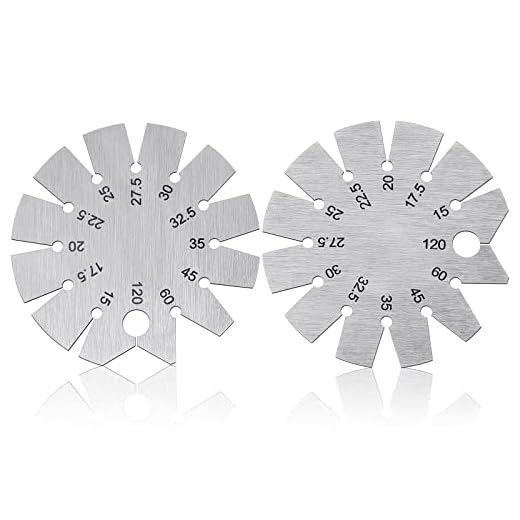 2 Pieces Stainless Steel Bevel Gauge Axe Angle Gauge Round Shape Knife Angle Finder Knife Blade Angle Gauge 15-120 Degree for Measuring Knife Angle