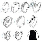 Modurio 9 Stück Silber Angst Spinner Ringe für Damen...