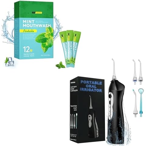 Cordless Water Flosser for Teeth Rechargeable - Waterproof Dental Pick for Braces Adults Teeth Cleaning and Mouthwash Travel Size Portable for Adults, Alcohol Free Mouthwash- Pack of 30 Cover