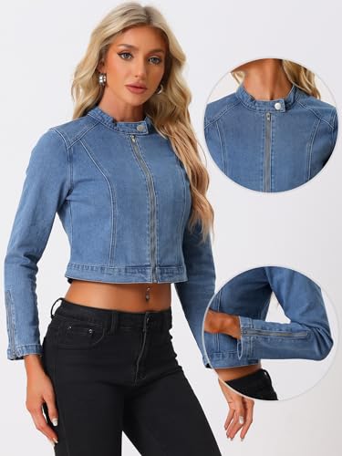 Allegra K Denim Jacket for Women's Long Sleeve Zip Up Casual Jean Jackets2