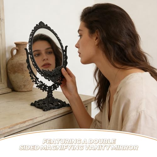 Espejo de maquillaje de estilo retro europeo con doble cara para dormitorio 4