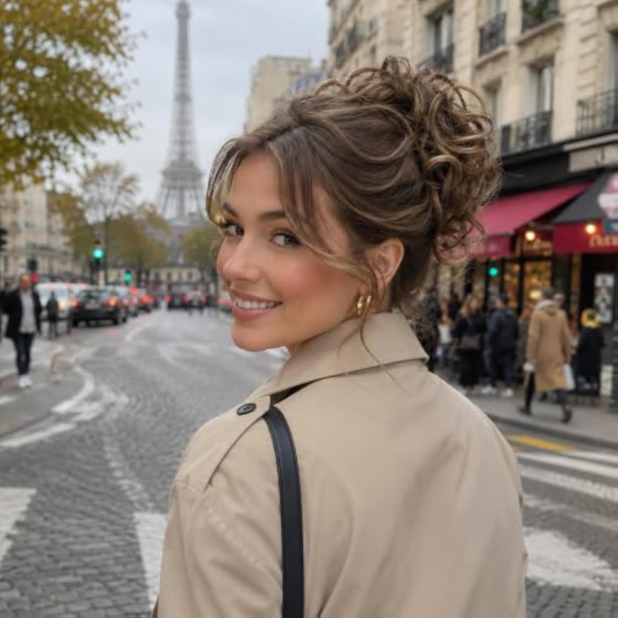 Brown Hair Wrap Scrunchie for Curly Messy Bun