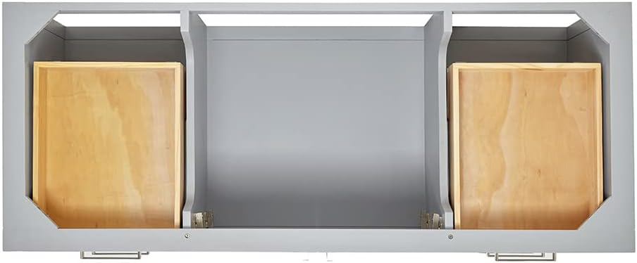 DKB Olivia 54-Inch Grey Single Bathroom Vanity Base Cabinet, Solid Wood Frame, Center Sink Option, 2 Soft Closing Doors, 6 Full Extension Dovetail Drawers, Large Open Shelf, Brushed Nickel Hardware