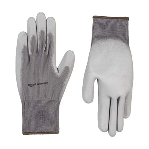 AmazonCommercial 13G Polyester & PU Coated Gloves (Grey), Size L, 12 Pairs