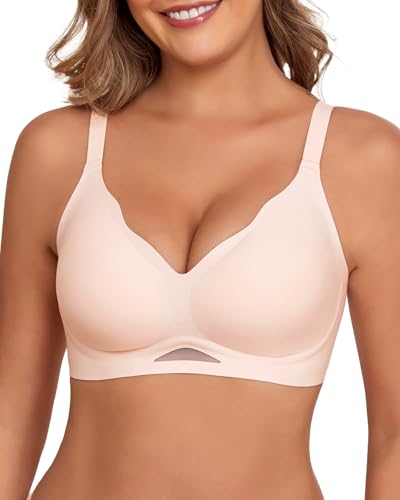 Ubras Womens Wireless Jelly Bra Supportive Lift Scalloped Bra Comfort Push Up Bralette Seamless T-Shirt Bra Blush Nude M