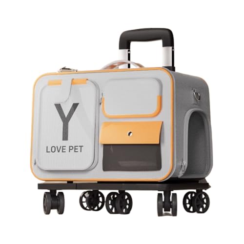 Damika 中型犬猫用ポータブルキャリー キャスター付きトロリー + バックパック カート + スーツケース 折りたたみ通気 耐荷重 (グレー)