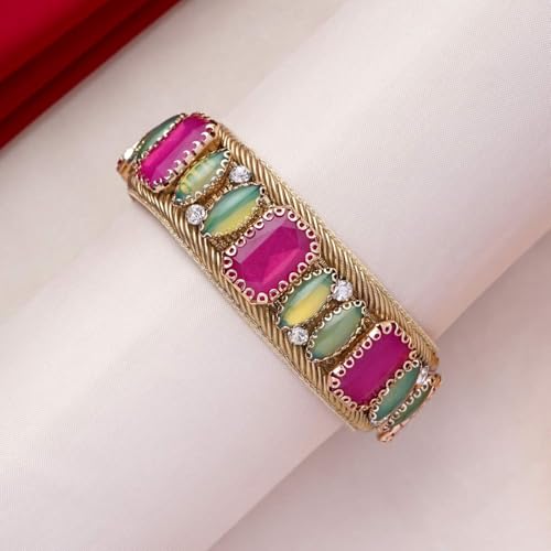 Image of SANJOYA Gold Plated Traditional Embroidered Jewellery for Women & Girls | Stone Studded Wedding, Festive, Mehendi, Sangeet Collection | Necklace, Earrings, Maang Tikka, Bracelet & Ring